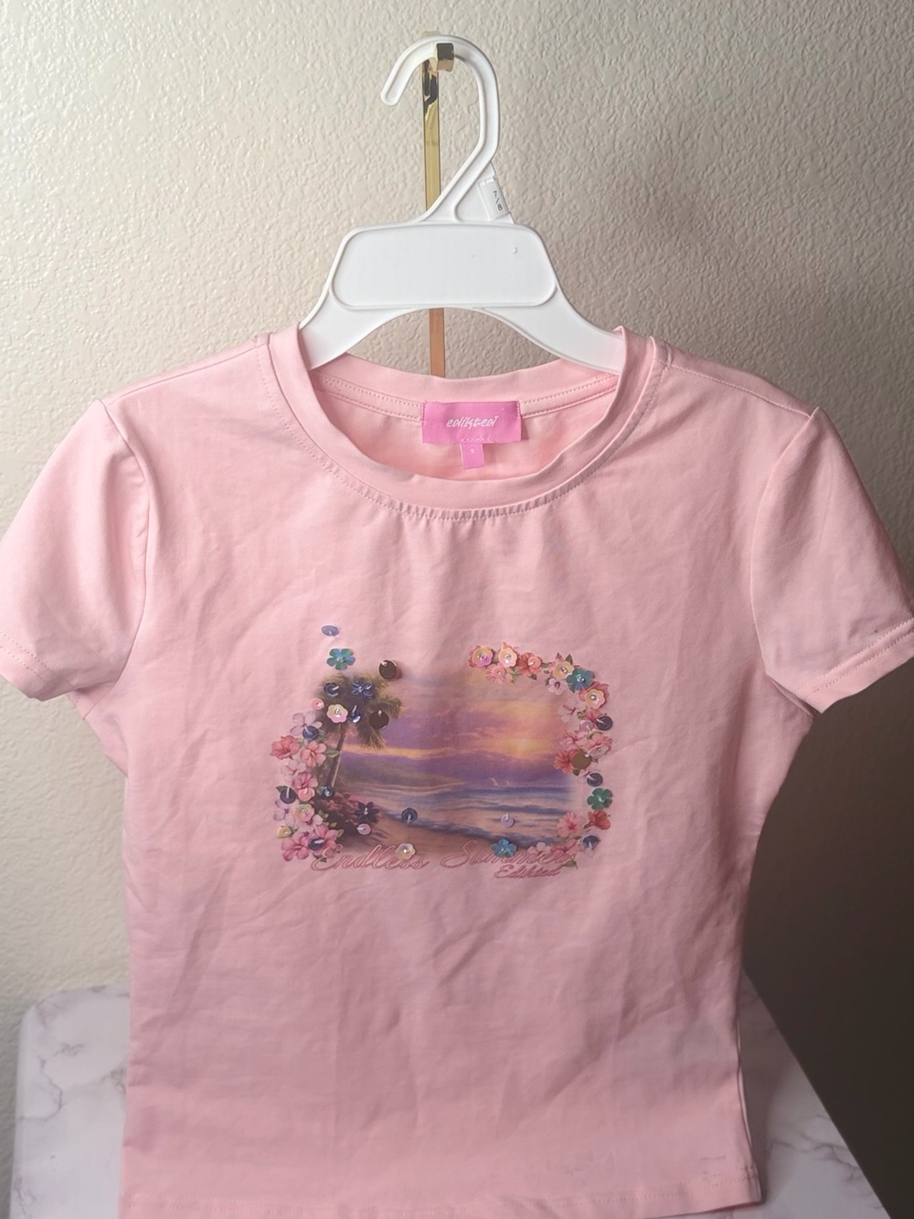 Edikted Pink Floral Sunset Graphic Tee